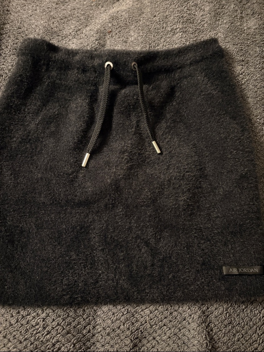 Jordan Black Fuzzy Mini Skirt with Drawstring Waist